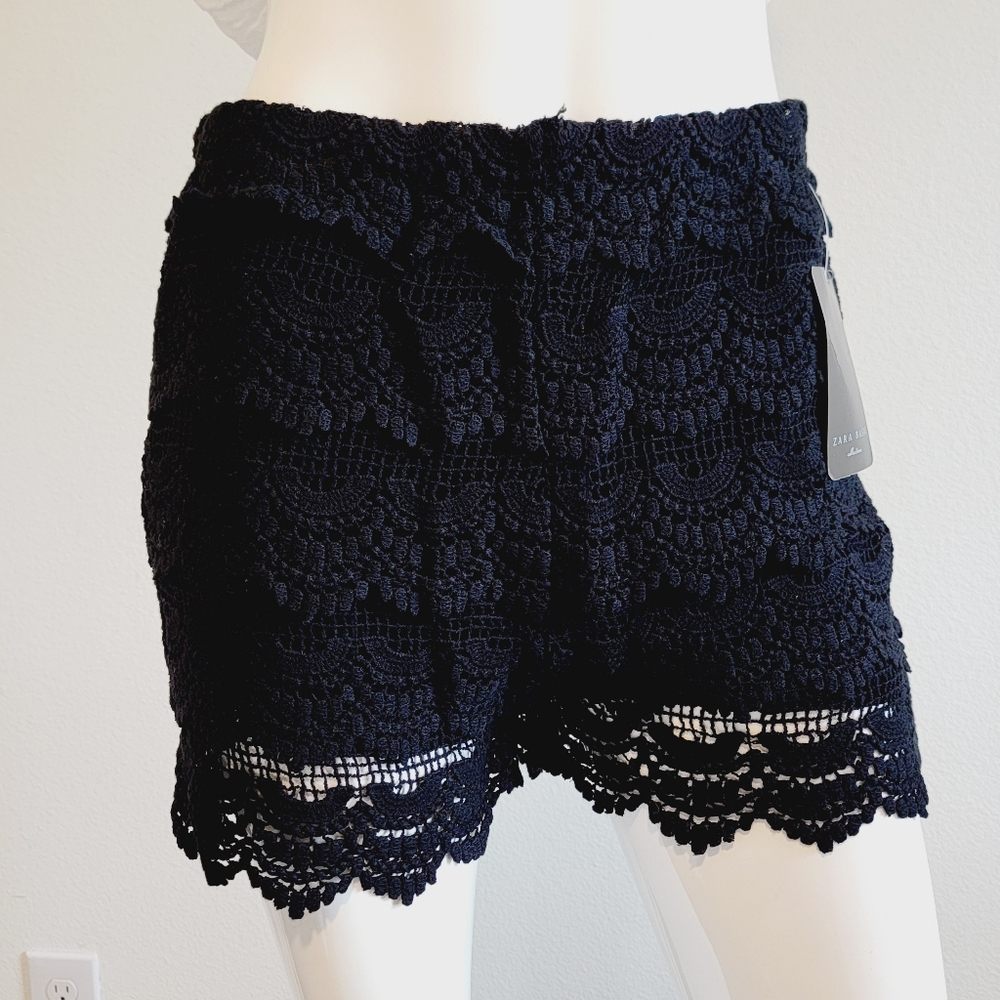 NWT Two Pairs Zara High Waist Crochet and Pleated Black Short Shorts Sz M